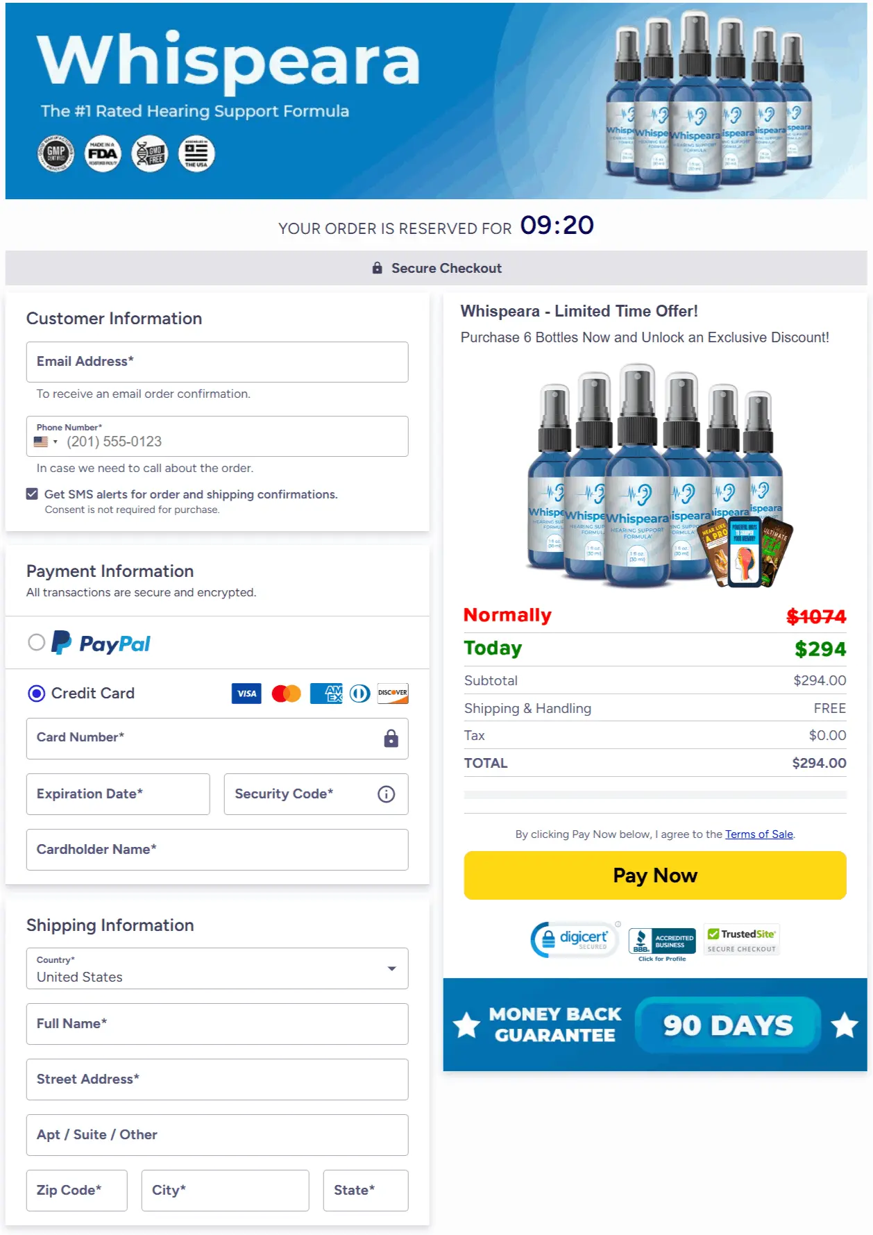 Whispeara checkout page